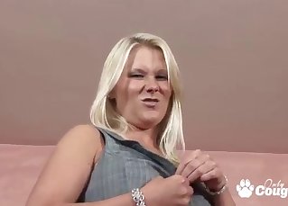 Lusty cougar is sucking a hard young dick